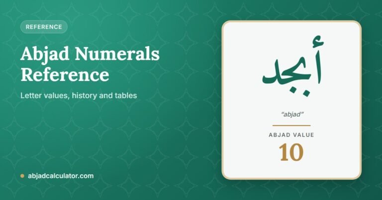 Abjad Numerals Reference: the Arabic word أبجد (abjad) with its Abjad value of 10
