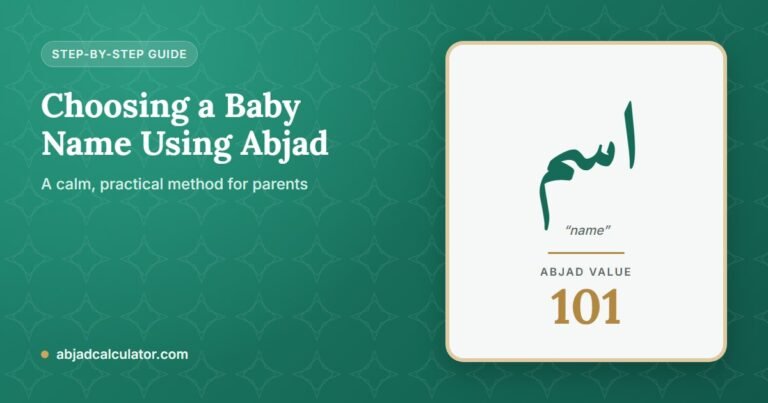 Choosing a Baby Name Using Abjad: the Arabic word اسم (name) with its Abjad value of 101